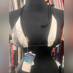 Elegant Black and White Halter Bikini Top